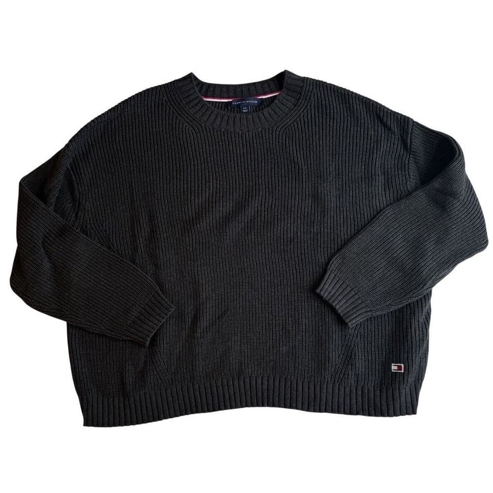 Tommy Hilfiger Women's Cable Knit Sweater Charcoal Gray Size Large Cotton